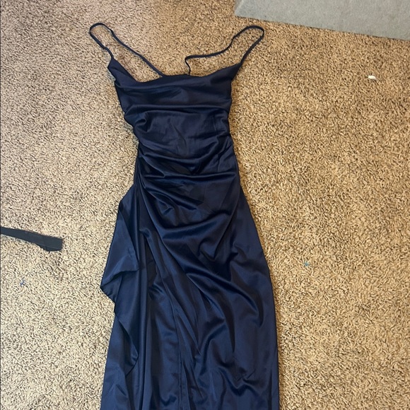 Babyboo prom dress Elegant Navy Blue Satin Dress - Picture 4 of 6